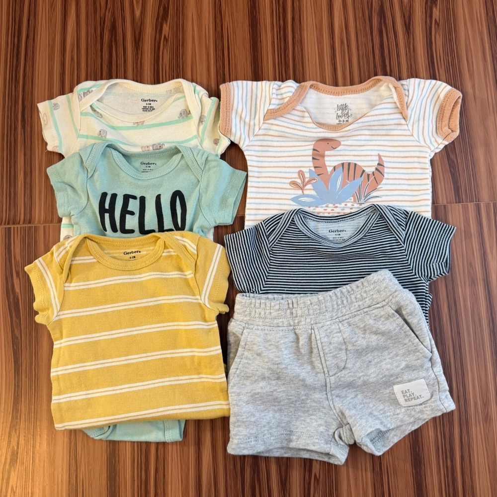 0-3M Clothing Bundle Gerber Little Loved Baby Boy‎ Onesies Shorts Set 6 Piece